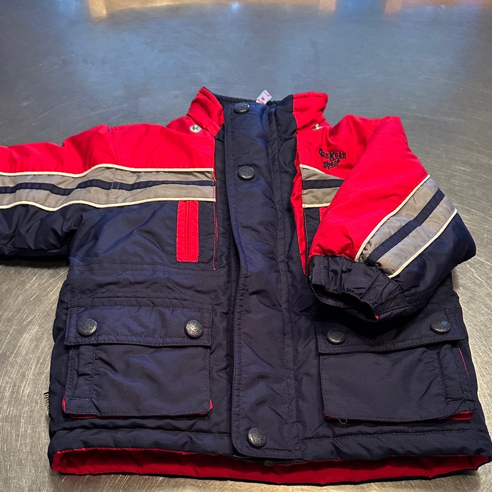 OshKosh Red and Navy Kids' Jacket and matching snow bibs.